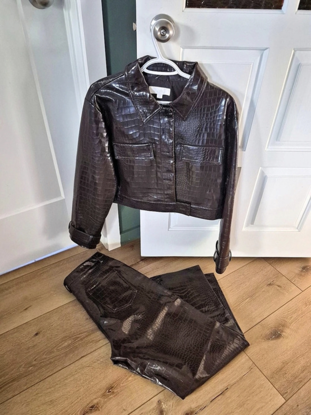 H&M Coated Brown Cropped Jacket & Pants